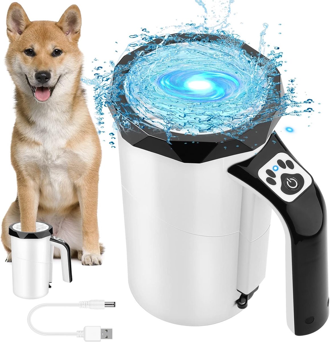 7.4V automatische pootreiniger voor honden met zachte siliconen borstel, hondenvoet wasmachine geschikt voor grote hond en kat verzorgen met modderige poten (zwart)