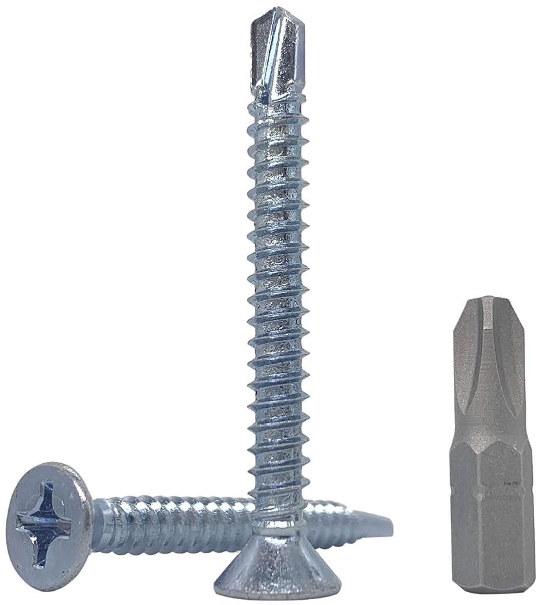(Pack van 40 stuks) DIN 7504 P verzinkt staal 5,5 x 50 mm schroeven, zelfborende plaatmetalen schroef, (PH) kruiskopkop, verzonken kop zelftappend (40, 5,5 x 50 mm)