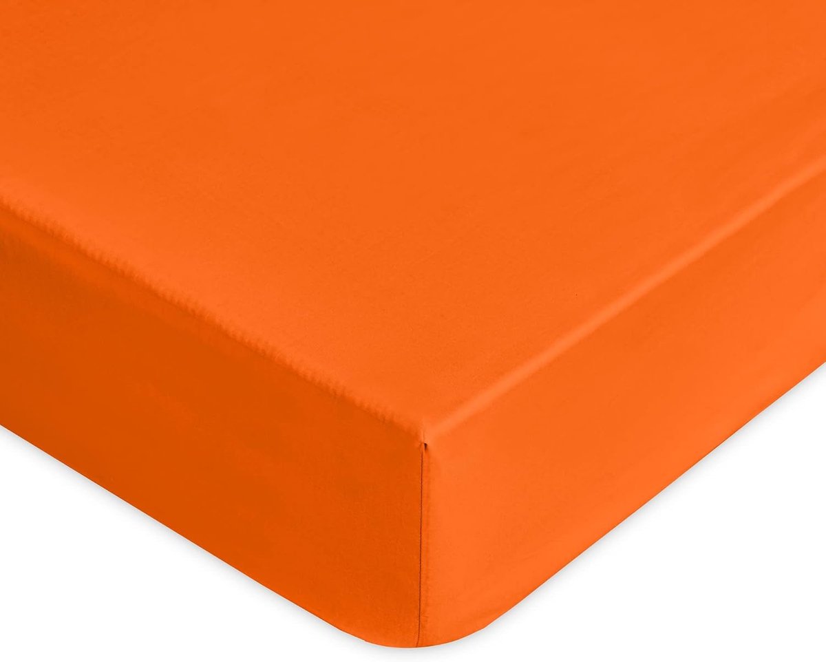 Hoeslaken voor eenpersoonsbed, 100% hoogwaardig katoen, gemaakt in Italië, 90 x 200 x 30 cm, effen, model: Tortona, oranje