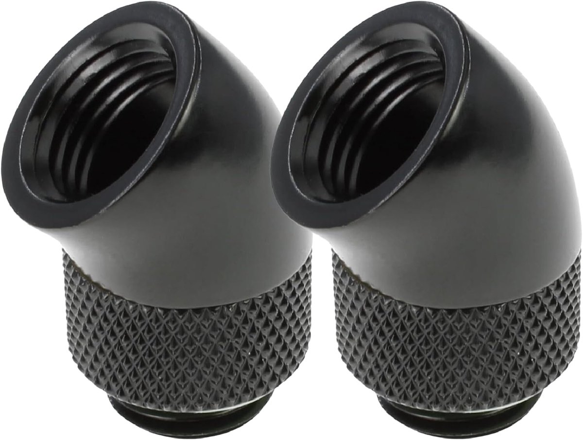 dracaena.io 2 stuks G1/4 inch schroefdraad Mannelijk naar Vrouwelijk Extender Fitting, 45° Rotary Fitting Adapter Connector voor Computer Waterkoelsysteem, Zwart
