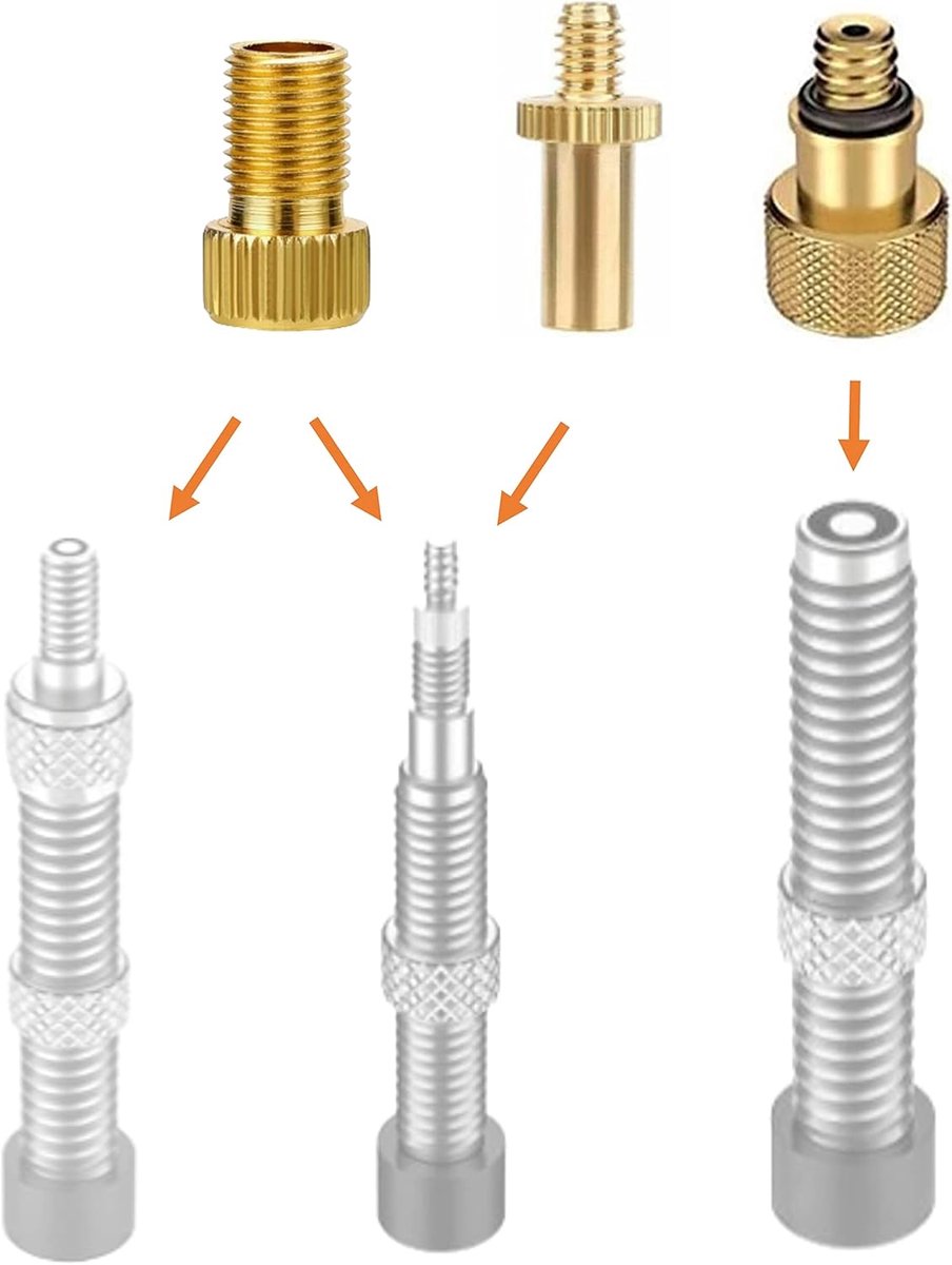Fiets ventieladapter set AV DV SV – 3 adapters voor Schrader (auto), Dunlop en Presta – met afdichtring – universele adapter voor fietspomp