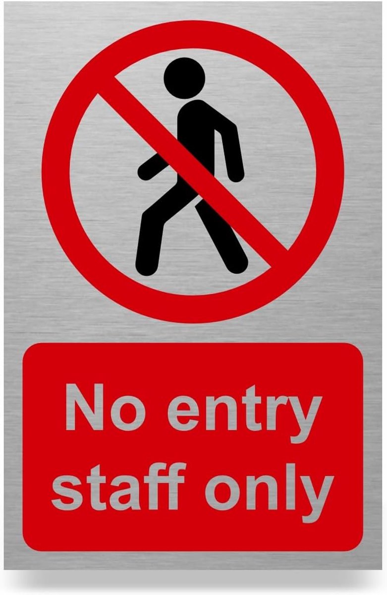 Entry Staff Only Slimline aluminium bord - 100 x 150 mm - duurzaam 0,5 mm aluminium met zelfklevende tape, professionele binnenbewegwijzering voor kantoren, scholen en operaties