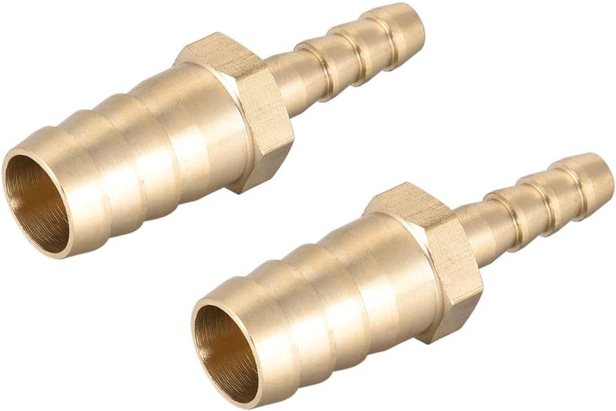 sourcing map Messing verloopstuk weerhaak slangaansluiting verbindingsstuk adapter 12 mm x 6 mm weerhaak (2 stuks)