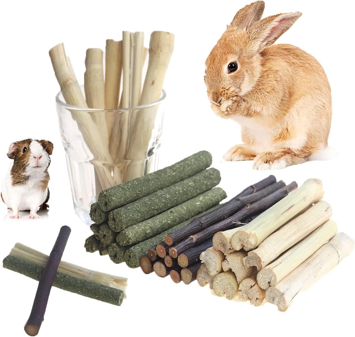 Speelgoed, molarstokjes, schattige bamboe-appeltak, Timothy gras voor huisdieren, chinchilla, eekhoorns, gerbils, hamsters, eekhoorns, cavia's (600 g)