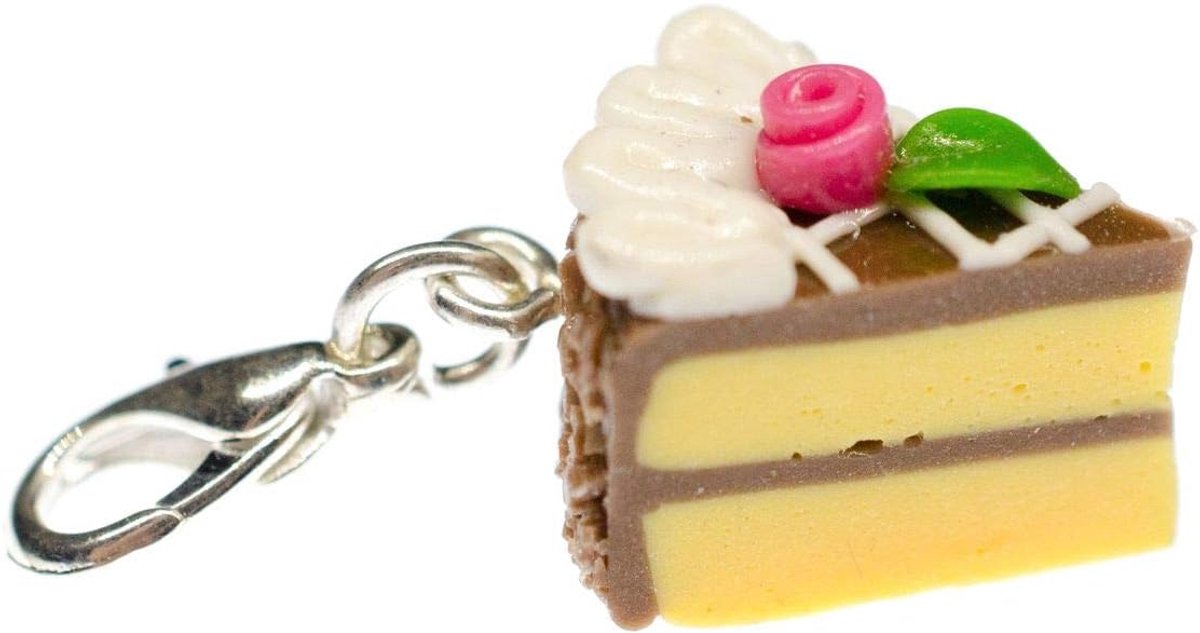 Taartstuk taartstuk chocolade cake charm taart taart bruin - handgemaakte modesieraden I kettinghanger verzilverd - bedelhanger bedelarmband - hanger voor armband, 20 mm, Metaal, Geen