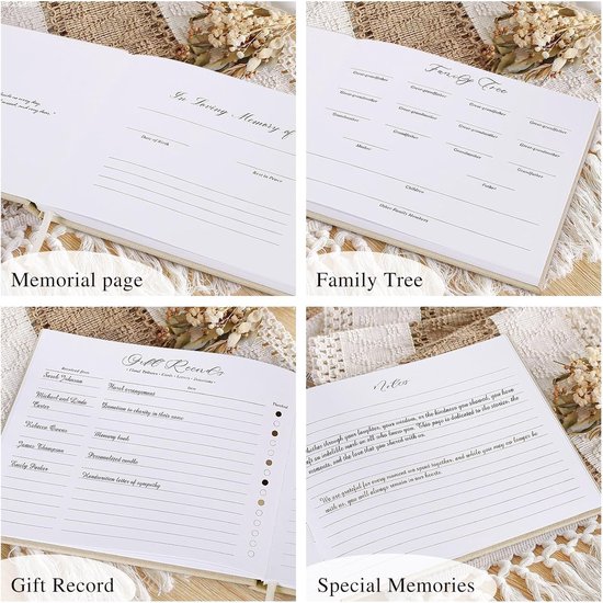 Begrafenisgastenboek voor herdenkingsdienst, in liefdevol geheugenboek voor begrafenis met tafelbord, uitvaartgunsten inlogboeken met open venster voor gasten Celebration of Life gastenboek, — afbeelding 3