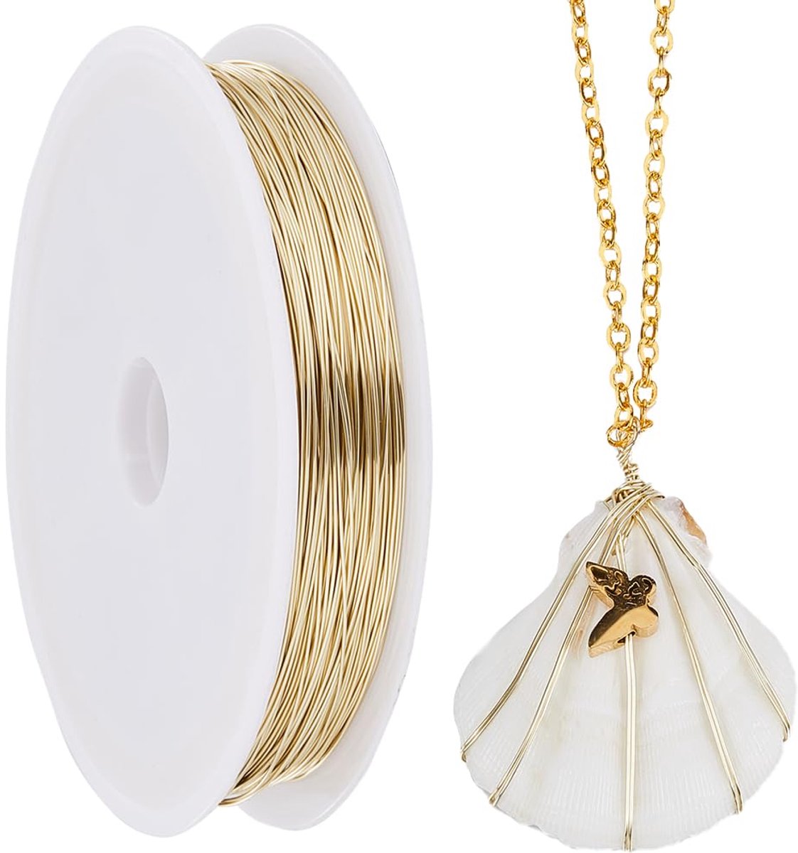 60M Echt 14K Vergulde Koperen Ambachtdraad 0.4mm 26 Gauge Koperen Draden Koperen Kraal Draden Koper Sieraden Draad Kralen Draad Aanslagbestendige Draad voor Sieraden Maken Inpakken Sculpting