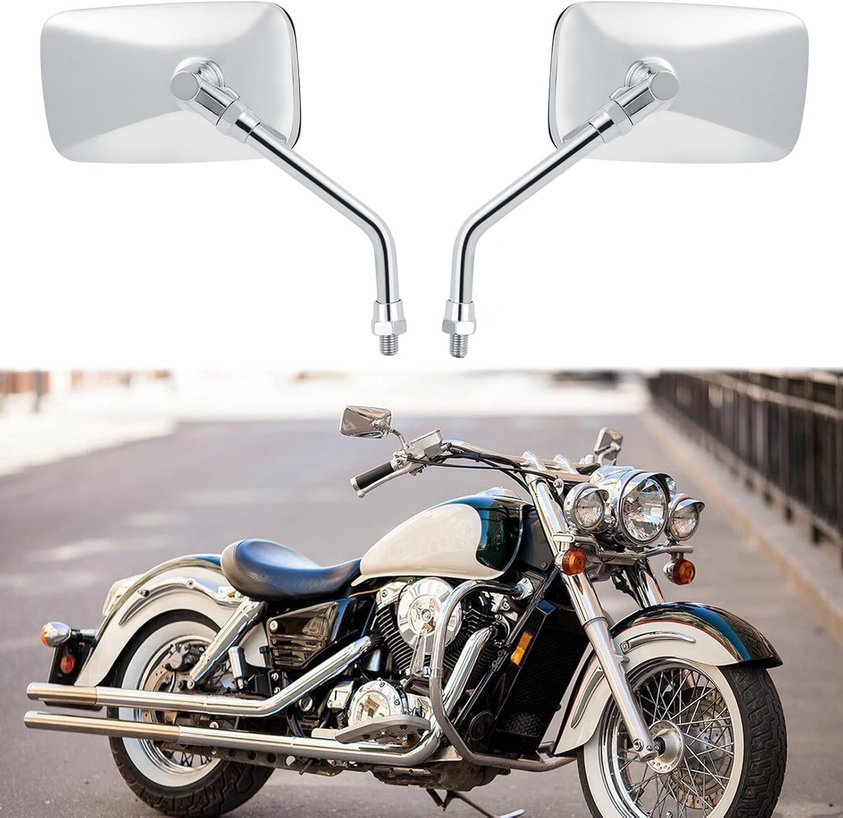 Zijspiegels, Chrome Rechthoek Motorfiets Achteruitkijkspiegels voor Bobber ATV Street Bike Cruiser Chopper