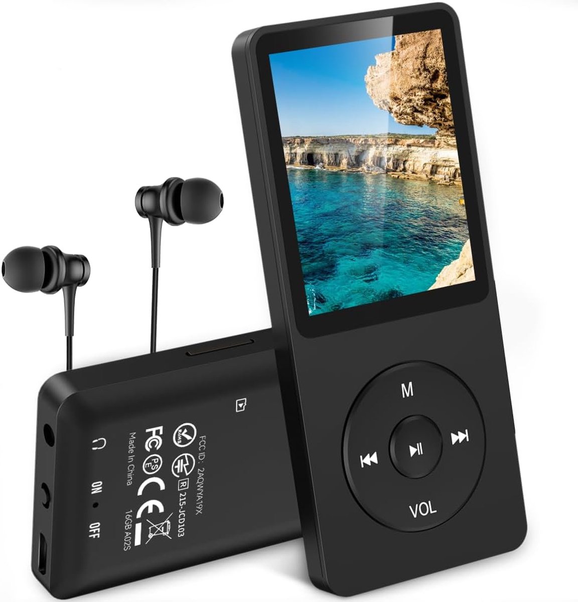 MP3-speler met 1,8 inch scherm, 70 uur afspeeltijd, ondersteuning voor FM-radio, foto's, opnames, e-book, tot 64 GB TF-kaart, zwart