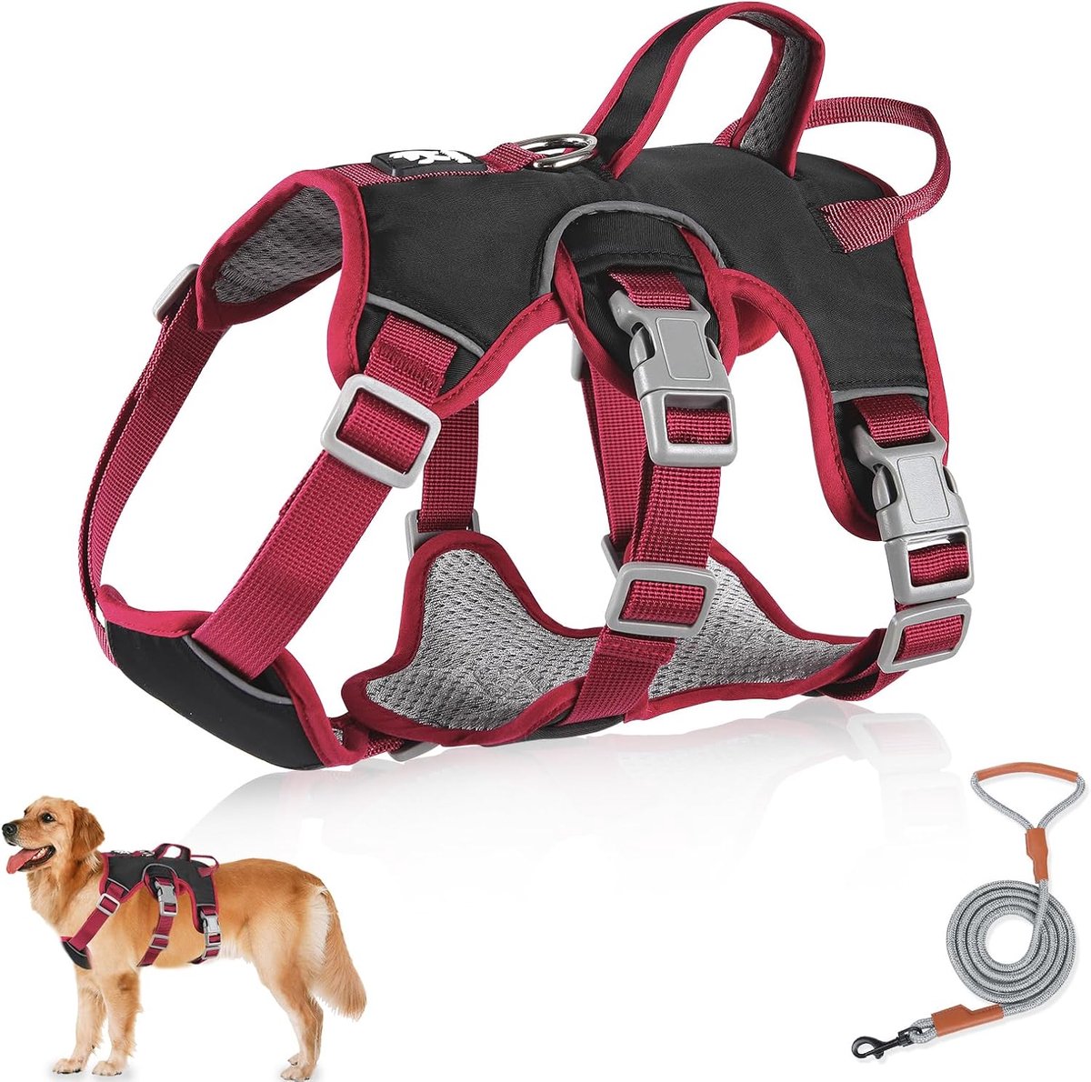 hondenharnas met riem, onbreekbaar, anti-trekharnas, hondenveiligheidsharnas, kleine honden voor kleine middelgrote honden (zwart, L)