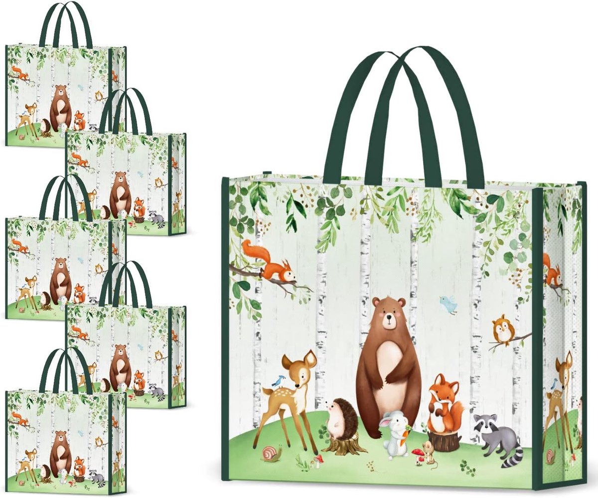 5 Stuks Opvouwbare Draagtas 17,7×15×5 Inch Kinderfeesttassen Herbruikbare Snoepgoederenzakjes Wasbare Boodschappentassen Dierenpatroon Traktatiezakjes Boodschappentassen
