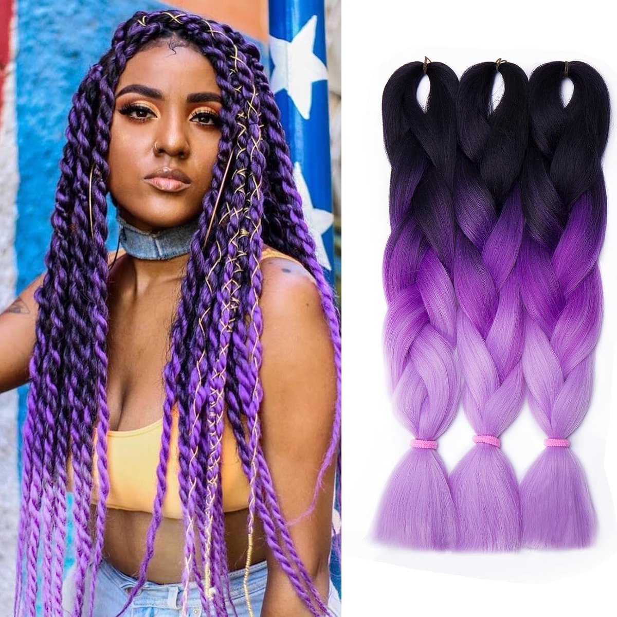 61 cm haarstrengen voor Afrikaanse vlechten, 3 stuks, Yaki-haarverlenging, 300 g, ombré haarvlechten – zwart & en donker & en licht