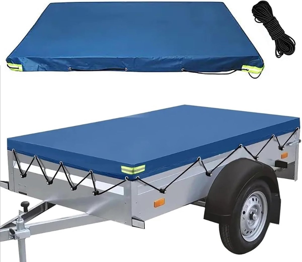 Aanhangerafdekking, 256 x 138 x 8 cm, waterdicht buitenzeil voor aanhangers met elastisch touw, versterkte randen en aanhangerafdekking, geschikt voor alle modellen autoaanhangers met 750 kg en 1000