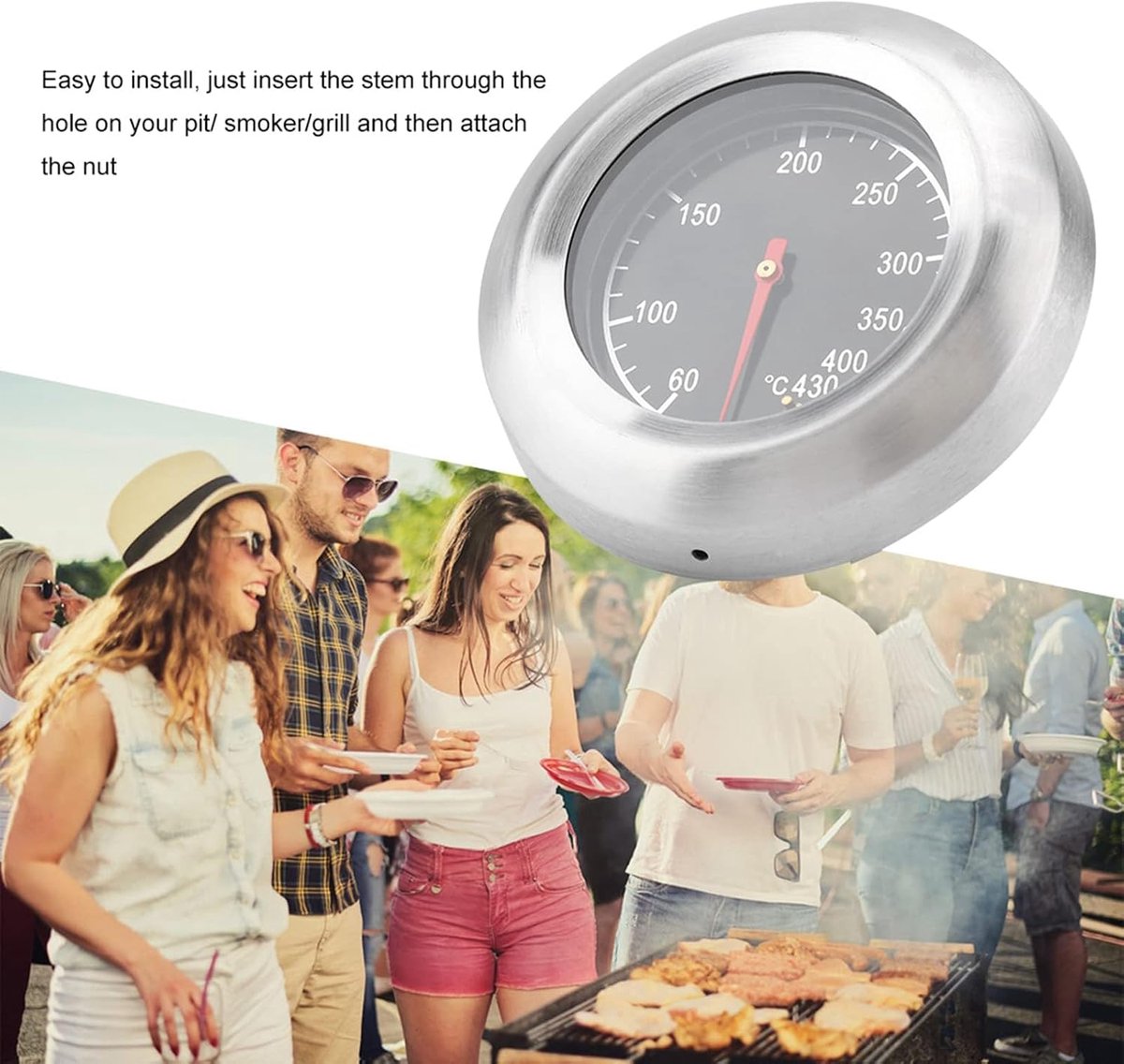 Temperatuurmeter, 60~430 waterdichte roestvrijstalen barbecuethermometer, kookthermometer voor oven-houtkachelaccessoires-gereedschap