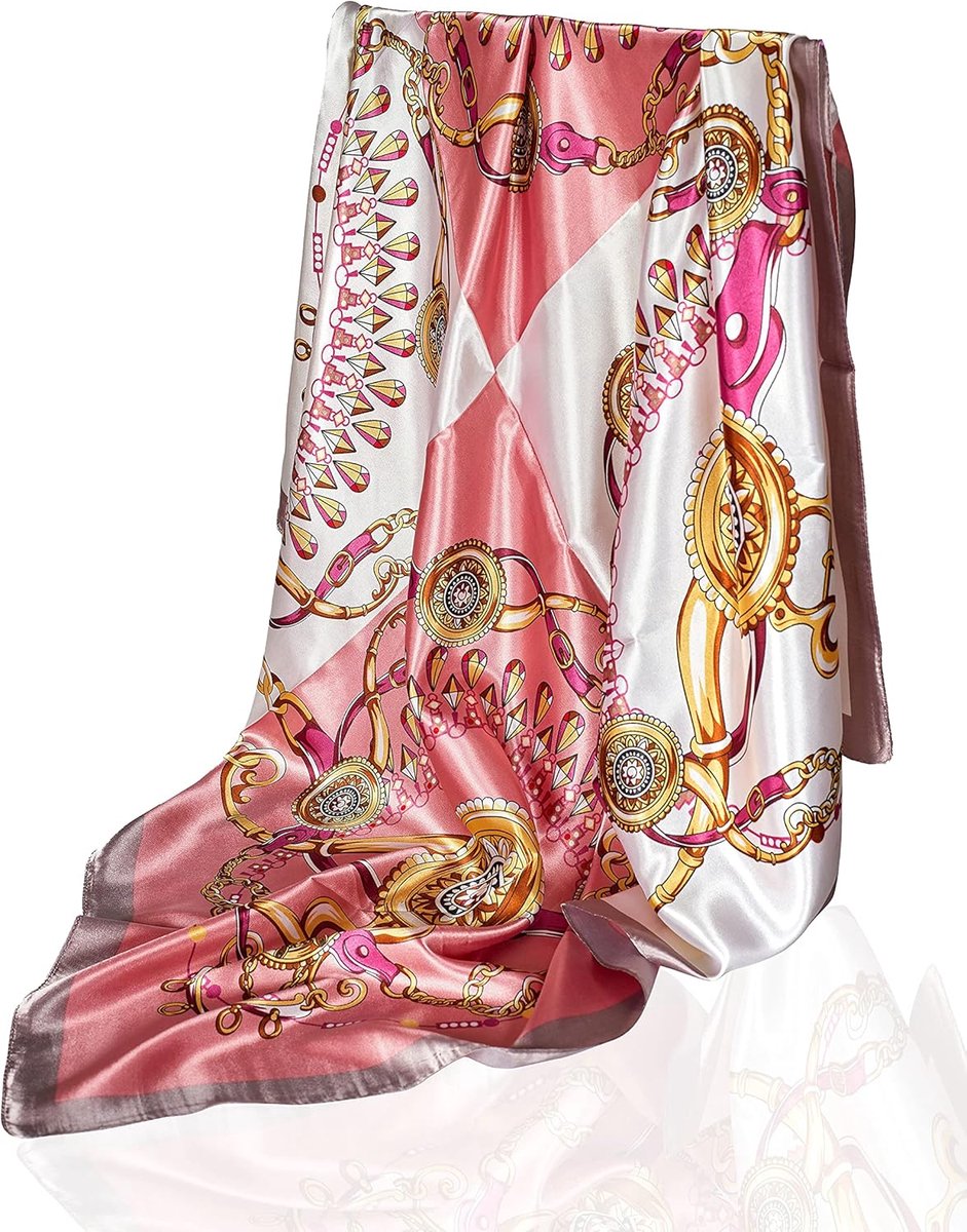 sjaal voor dames, elegante 90 x 90 cm zijden doek voor het haar, halsdoek voor dames, elegante satijnen doek, halsdoek, bandana, hoofddoek,