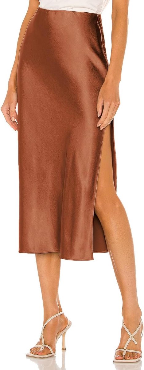 rok voor dames, elastische tailleband, lang, hoge taille, elegante gedeelde zoom, midi-rok, zakelijke rok