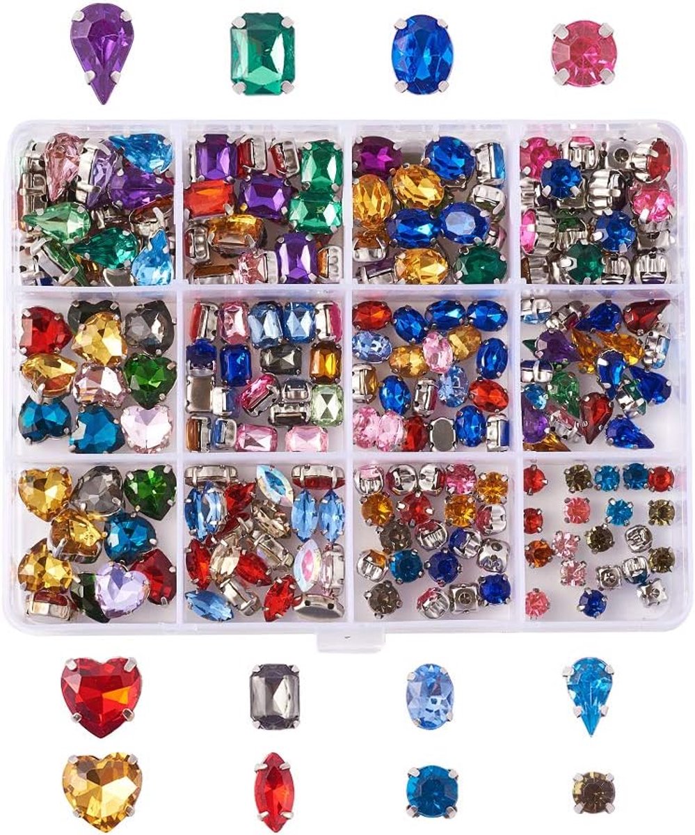 220 stks Naai op Strass met Zilveren Prong Setting Gemengde Kleur voor DIY Craft Decoraties