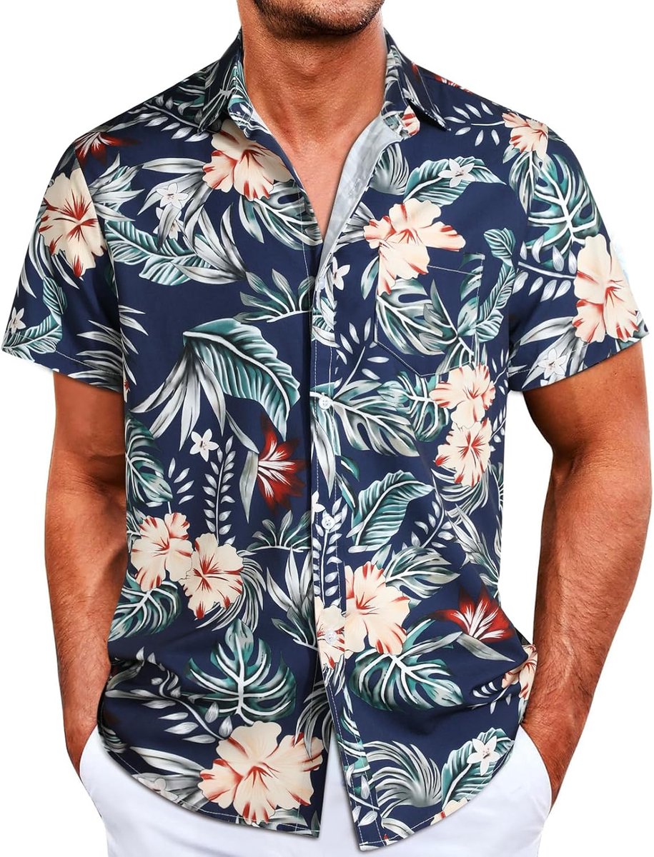 herenshirt met korte mouwen en bloemenshirts, zomerhemden, zomer, casual shirt voor strand, vakantie, strand shirts