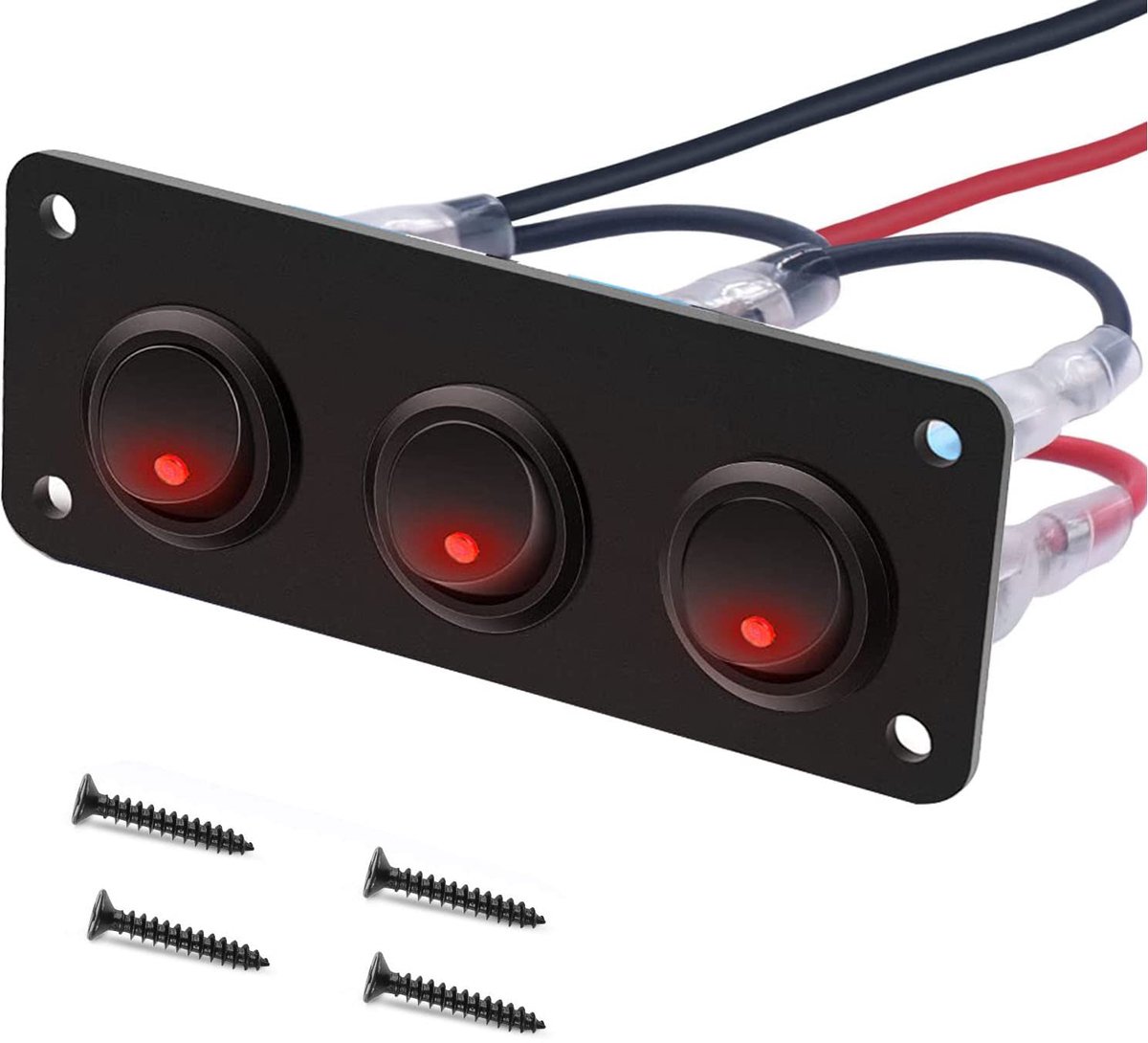 Tuimelschakelaarpaneel met 3 strepen, led, rood, 12-24 V, SPST-schakelaar, rond, voor auto, caravan, vrachtwagen, boot