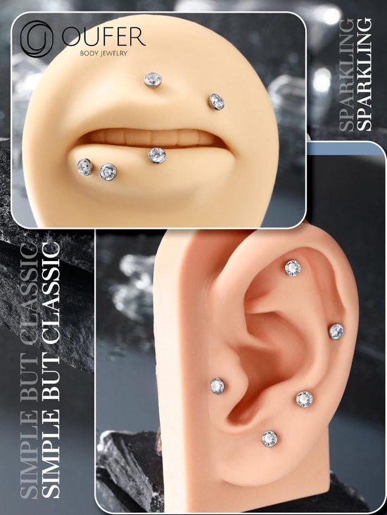 Body Piercing Titanium Threadless Labret Piercing Stud Jewellery 18G 5/6/8/10/12mm Lip Labret Stud Tragus Helix Cartilage Stud Bar Piercing Jewellery — afbeelding 4