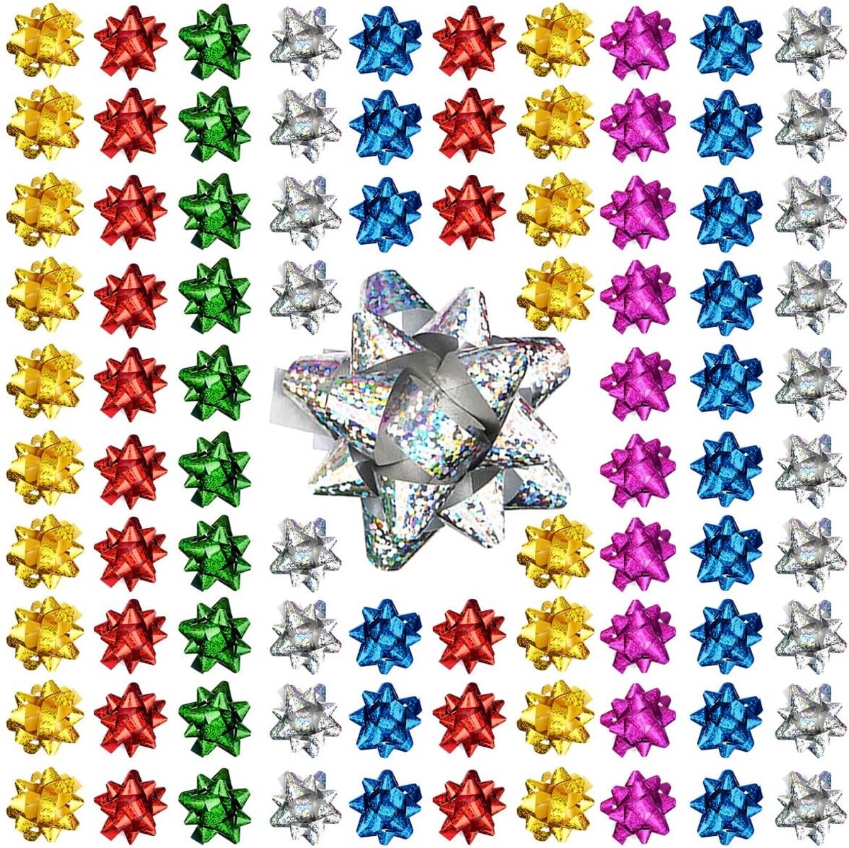 Strikken Zelfklevende Kleine Decoratieve Strikken - Kant-en-klare Strik voor Kerstmis, Verjaardag en Bruiloft, Ø 5 cm, Holografisch Kleurrijk