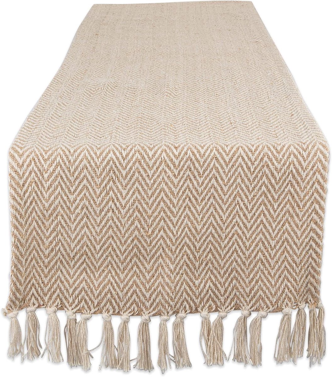 Geweven Basic Tafelblad Collectie, Chevron Tafelloper, 15x108, Stone