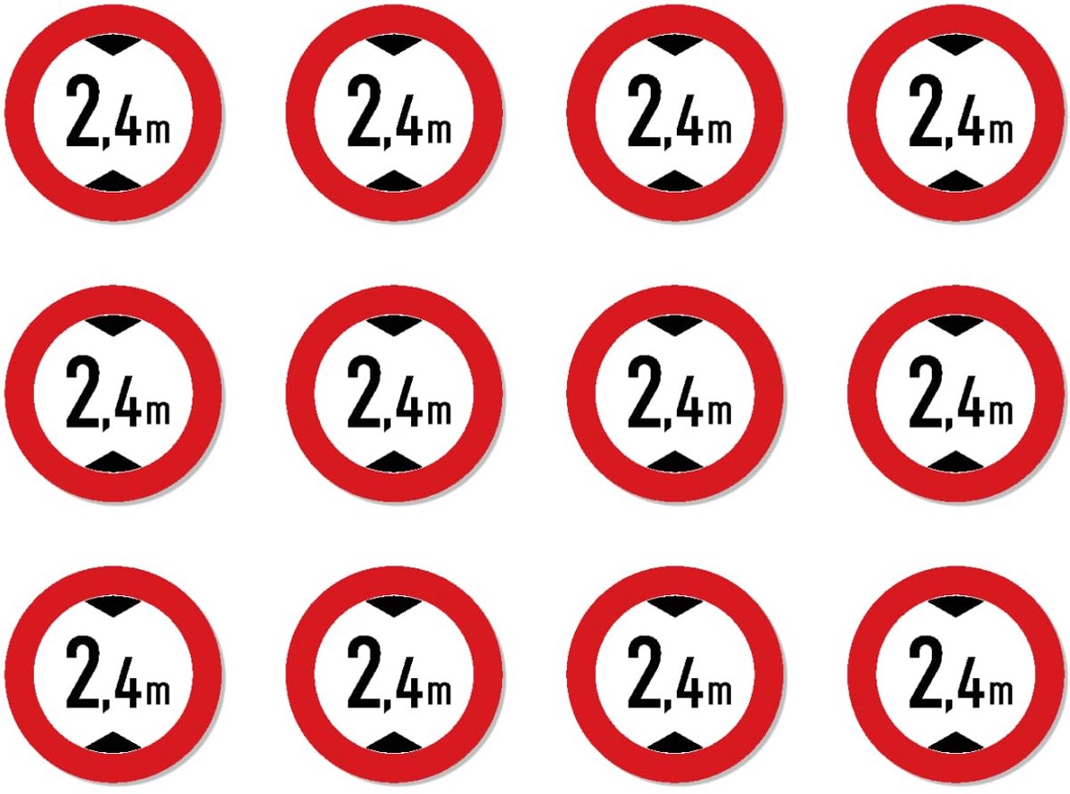 diameter 25 mm, 12 stuks - maximale doorrijhoogte/verbod voor te hoge voertuigen - 2,4 m - meter - StVO teken Z-265