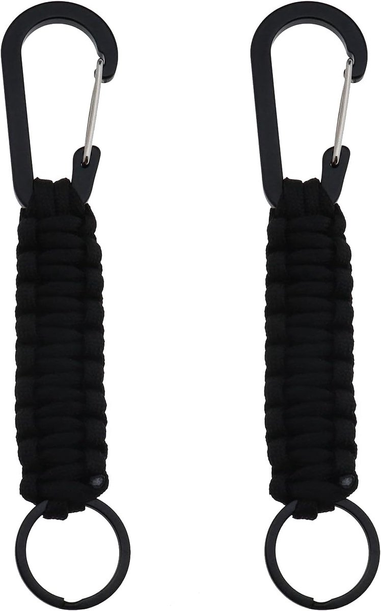 2Pcs Multifunctionele Sleutelhanger Met Snap Haak Karabijnhaak Clips Voor Paraplu Opknoping Kleding Water Flessen Backpa Zaklamp Zwart D Ring Haken Reizen Rugzak Accessoires