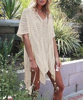 Dames zomerse bikini strandbadpak gehaakt overhemdGehaakte Badkleding Cover Up - Ademend & Lichtgewicht - Voor Strand & Zwembad - Zwemjurk - Vrouwen - Wit - One size - 1 stuk