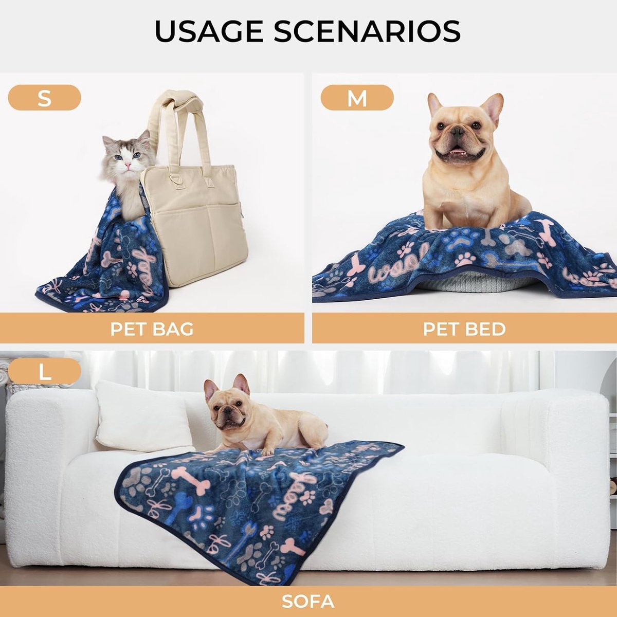 luciphia Hondendeken, kattendeken, wasbaar, wollig, 1 verpakking, 3 dekens, superzacht, wollig, knuffeldeken, fleece, huisdierdeken voor honden en katten, kan voor banken, auto's, bedden, botten +