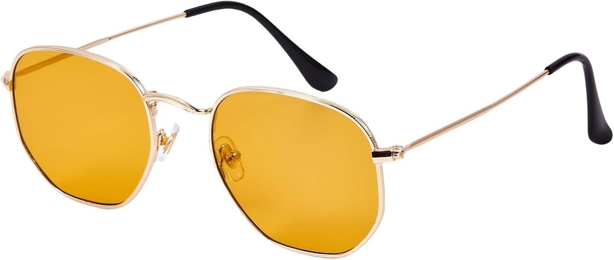 veelhoekige zonnebril voor dames en heren, licht metalen frame, UV400-bescherming