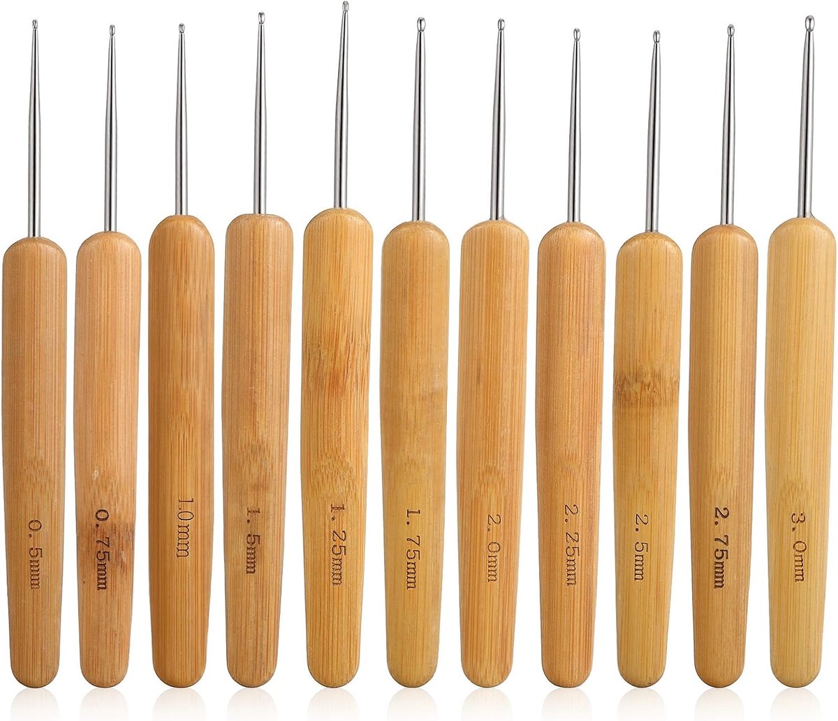 11 stuks complete dreadlock-accessoires, 11 maten haaknaalden set met roestvrijstalen naalden en bamboe handgrepen voor vlechtwerk, dread extensions, pruikweven