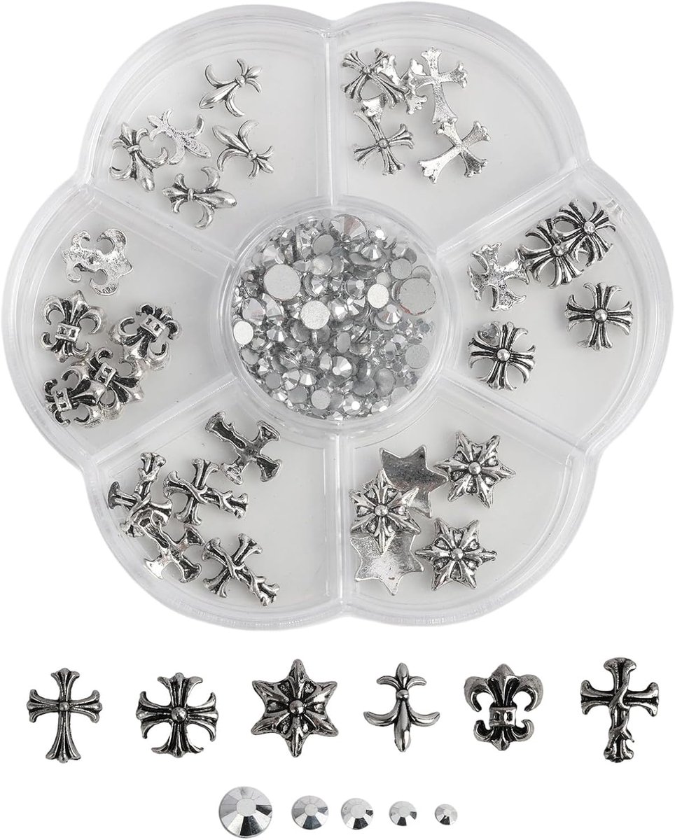 230 stuks 3D-nagelbedels, zilveren nail art bedels met gothic retro punk harten en doodshoofden, manicure, nail art decoraties