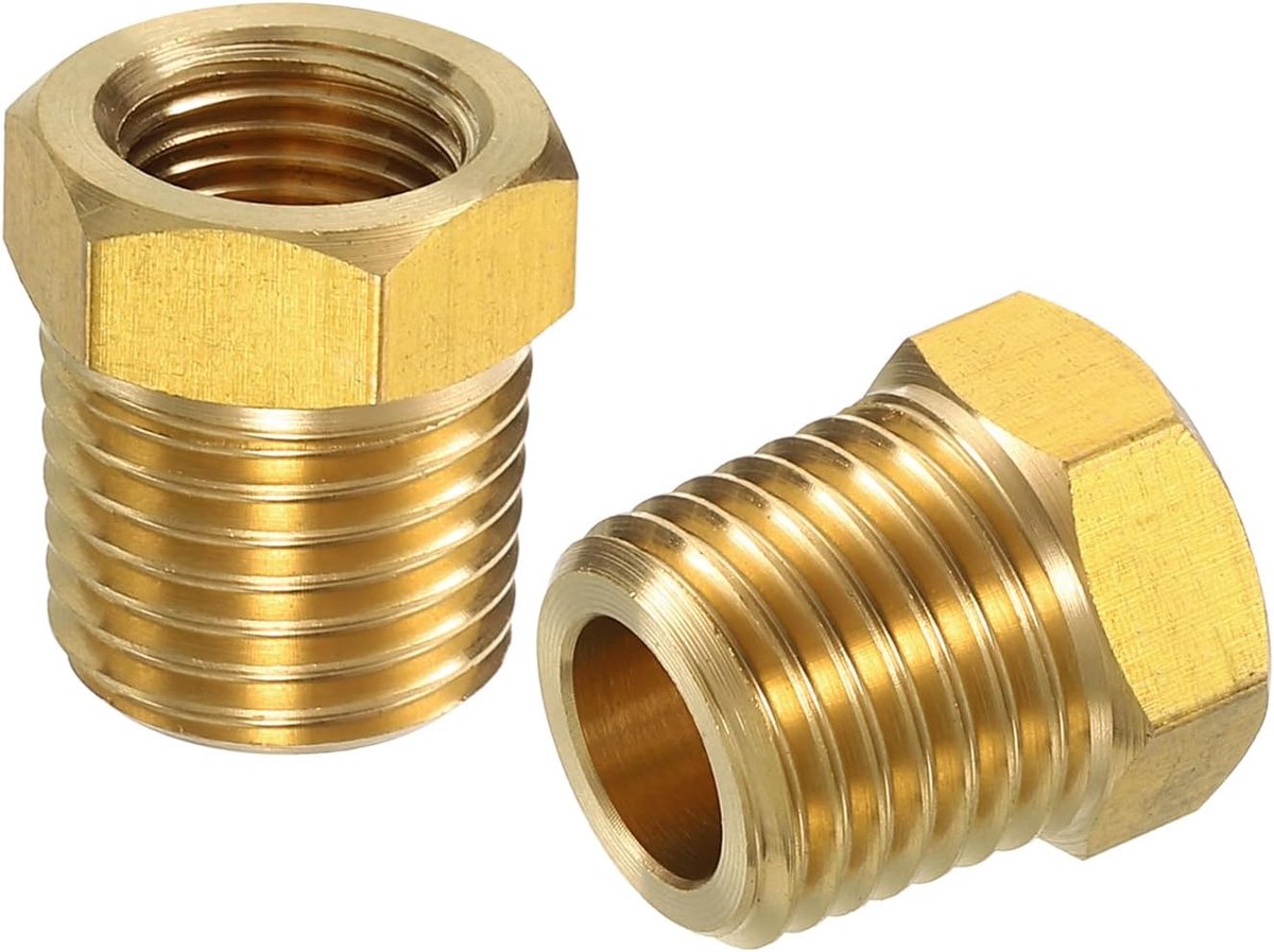 2 stuks 1/4 NPT mannelijk x 1/8 NPT vrouwelijk messing verloopstuk zeskantmof schroefdraad pijpschroefverbinding, messing schroefdraad adapter voor water, gas, oliepijpleidingen systemen
