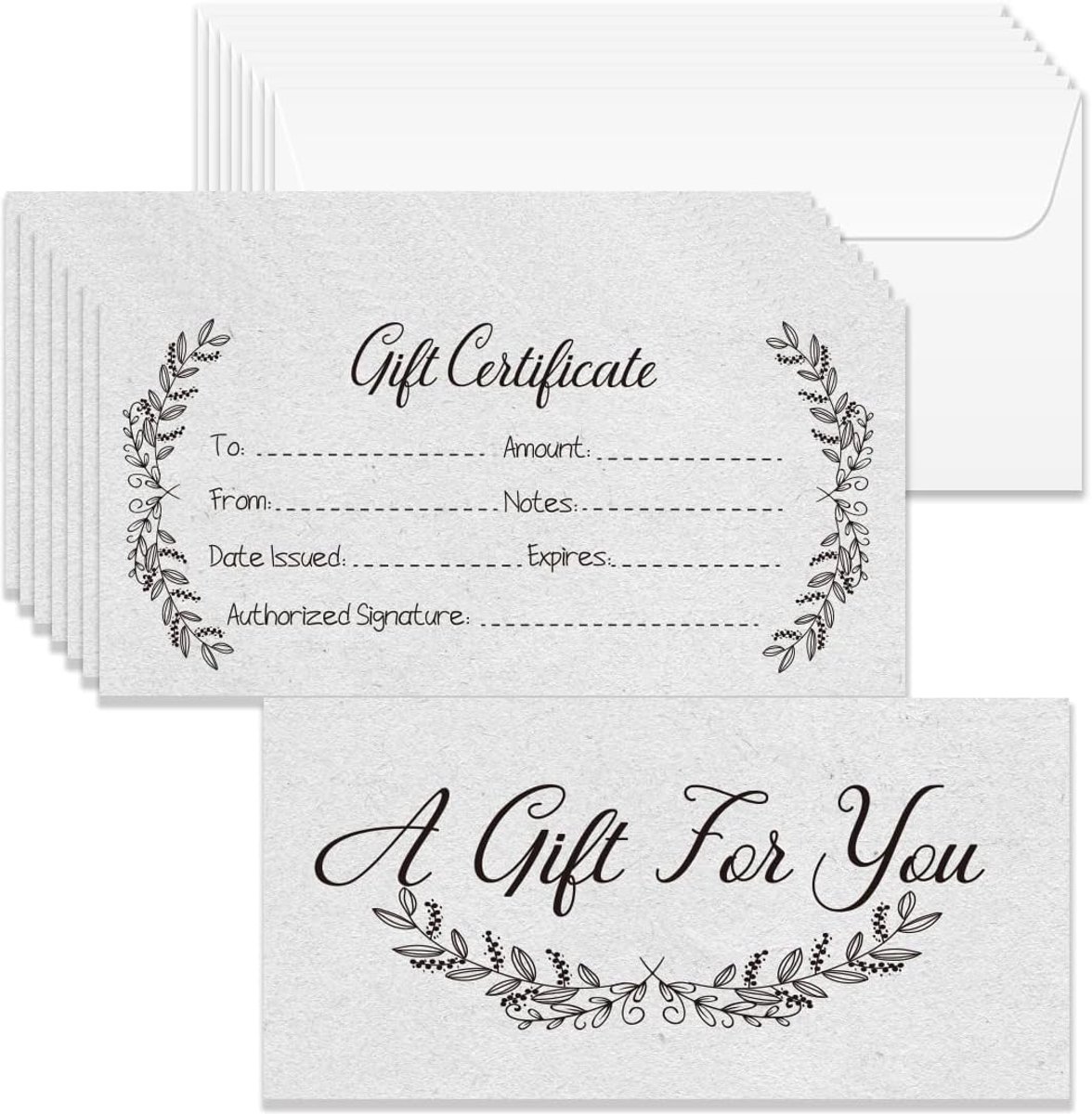 40 sets cadeaubon voor bedrijven, blanco cadeaubonnen met enveloppen, 17 x 8,5 cm vintage wijnstokkaarten, vouchers voor vakantie, verjaardag, restaurant, spa make-upsalon