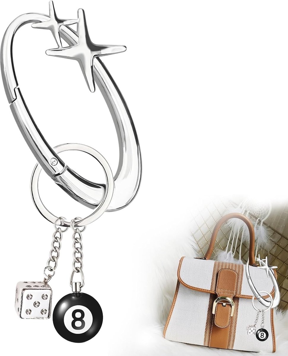 Karabijnhaak 8-ball sleutelhanger Coole sleutelhanger Extra groot Glanzend chroom legeringsmateriaal Leuke accessoire-organizer voor autosleutels Rugzak Tascharms Star Carabiner Sleutelring