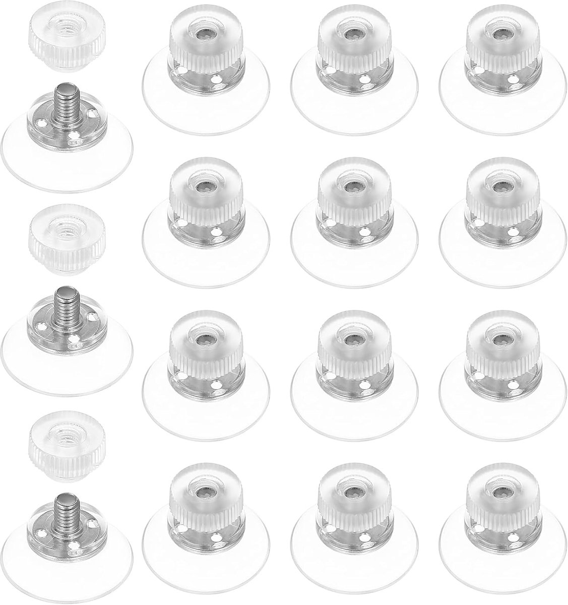 Zuignappen met schroefdraad en kartelmoeren, 25 mm, zuignap om te schroeven, zuignap met schroefdraad van transparant kunststof, zuignappen voor bevestiging met schroefdraad voor auto