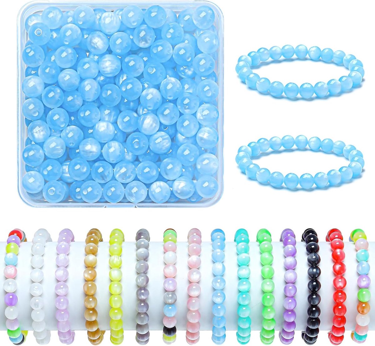 Kralen voor armbanden, 200 stuks macaron edelstenen, glazen kralen om te rijgen, sieraden zelf maken, monochrome knutselkralen, boxset