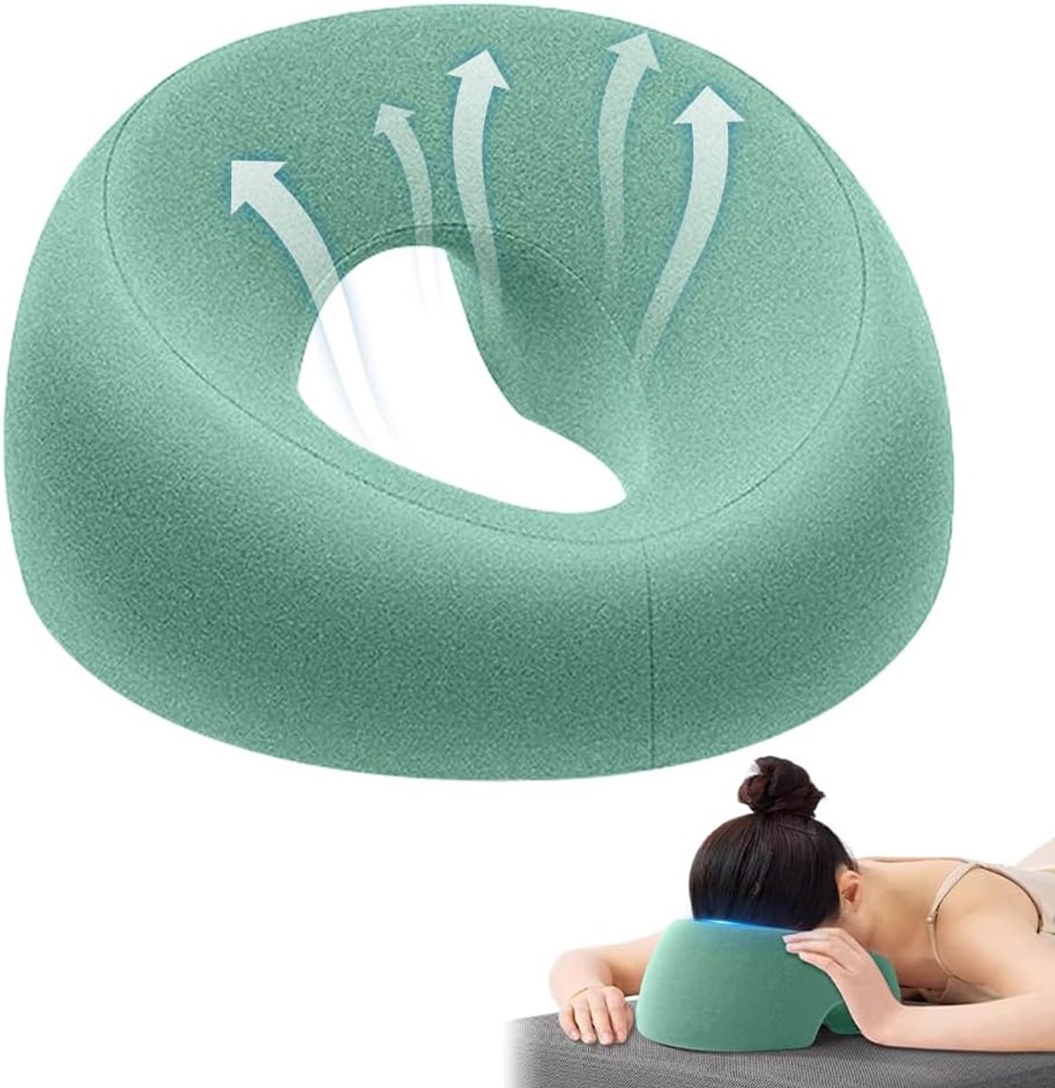 hoofdsteun, hoofdsteun voor bed, geheugenschuim, gezichtskussen met gat, massagehoofdsteun voor bureaus, spa, salon, massagebed, groen