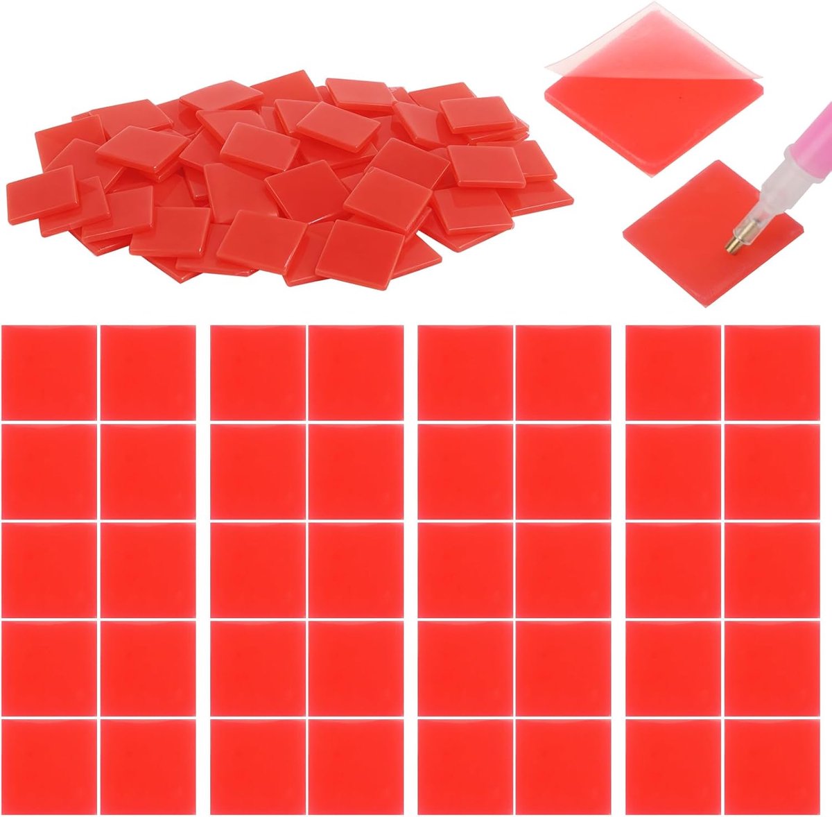 80 stuks Diamond Painting Wax-klei, rood, 2 x 2 cm lijm voor diamond painting pennen, reserveonderdelen voor doe-het-zelf diamond painting accessoires (kruissteek en handwerk)