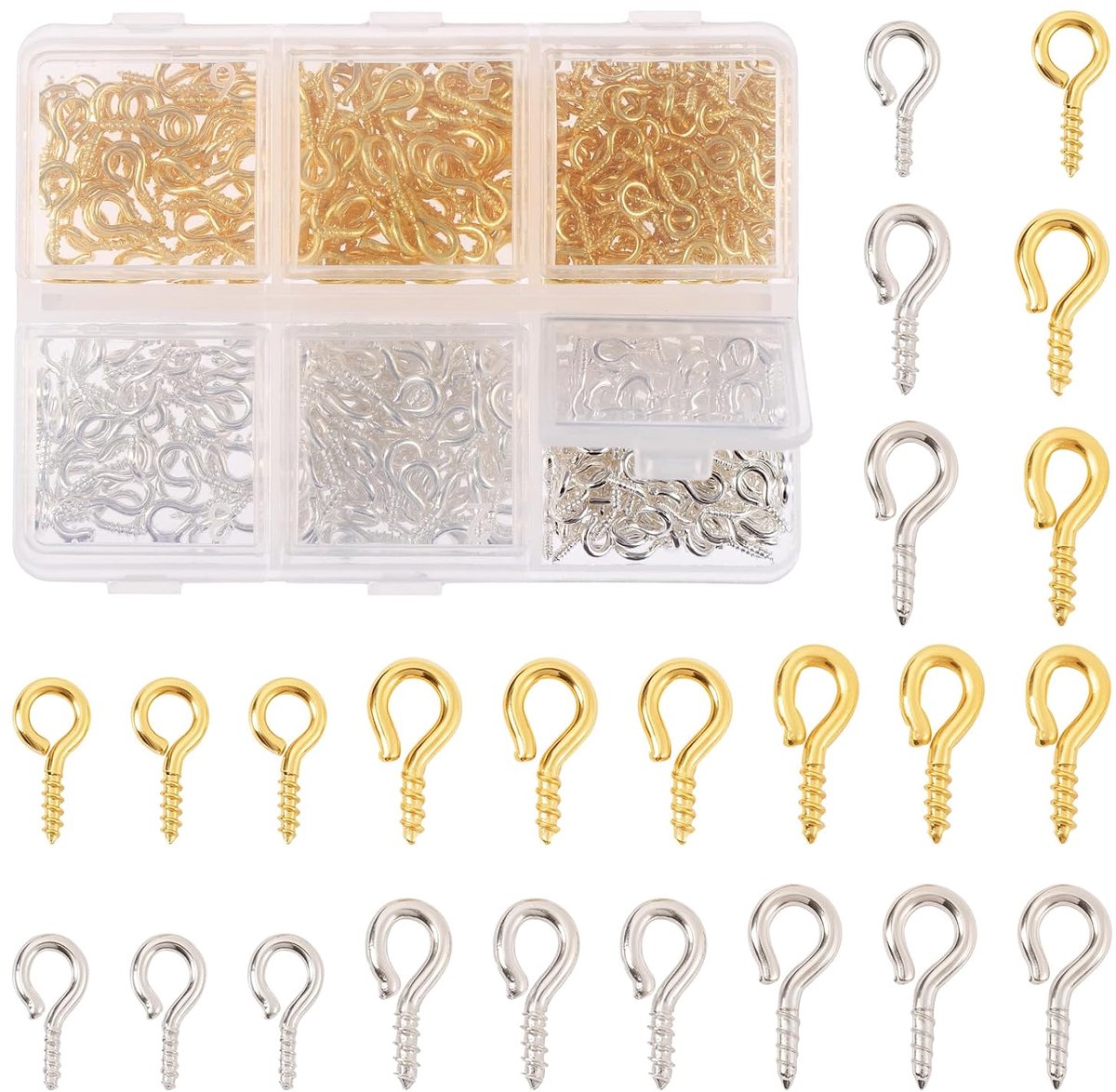 400 stuks kleine schroefoogpennen, gouden en zilveren metalen mini-oogschroeven, kleine ooghaken in 3 maten voor het maken van sieraden en doe-het-zelf ambachten