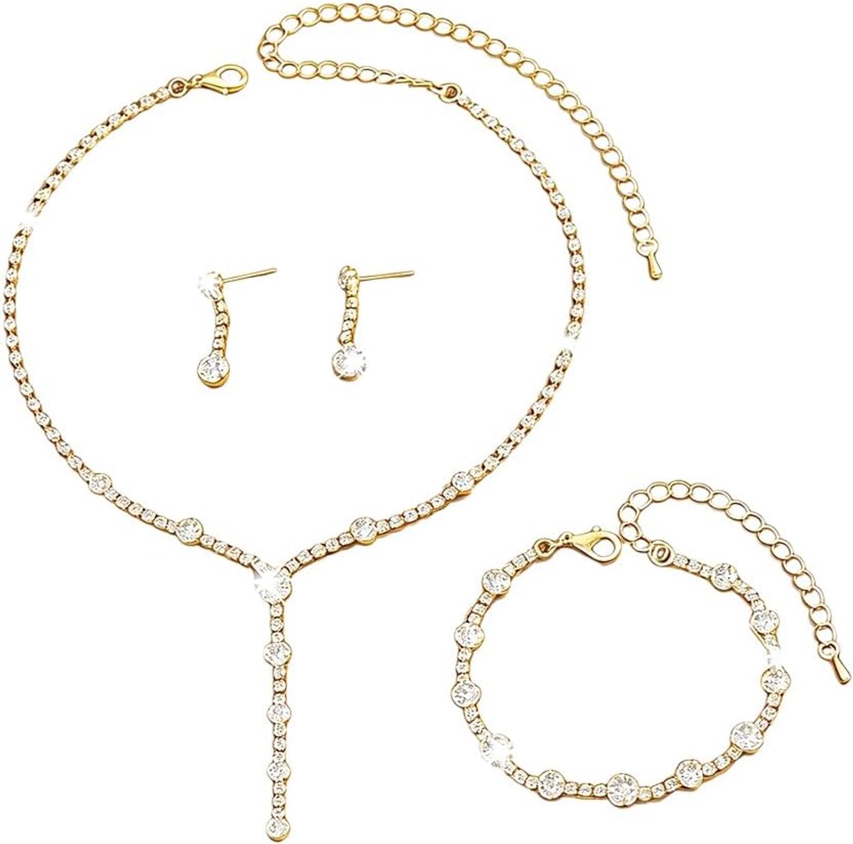 Sieradensets voor dames, halsketting, oorbellen, armband, set, ketting, roségoud, bruidssieraden, bruiloft, sieradenset, modesieraden, elegante sieradenset
