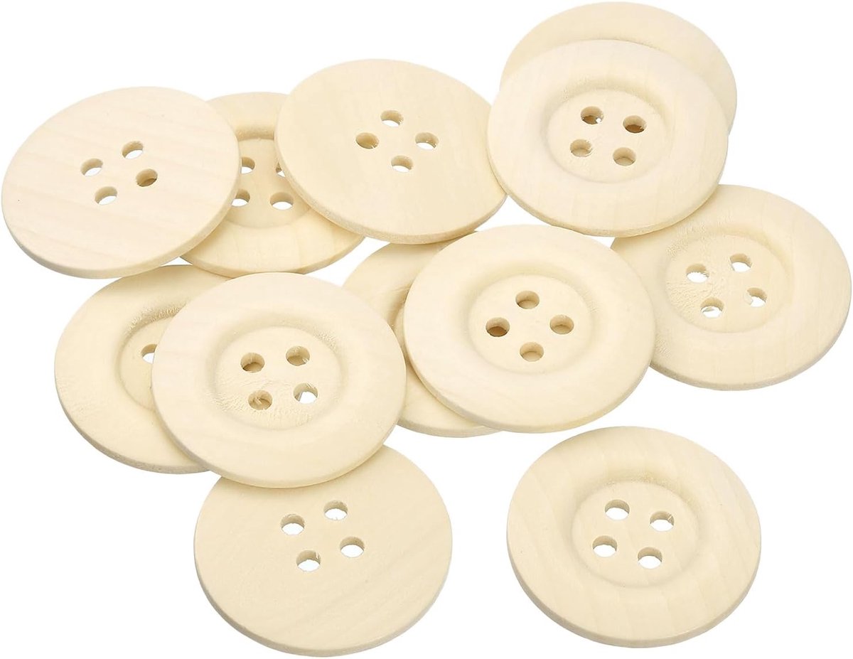 Knopen 50 mm (2") 4 gaten rond hout naaien knoop handwerk voor doe-het-zelf handwerk kleding natuur