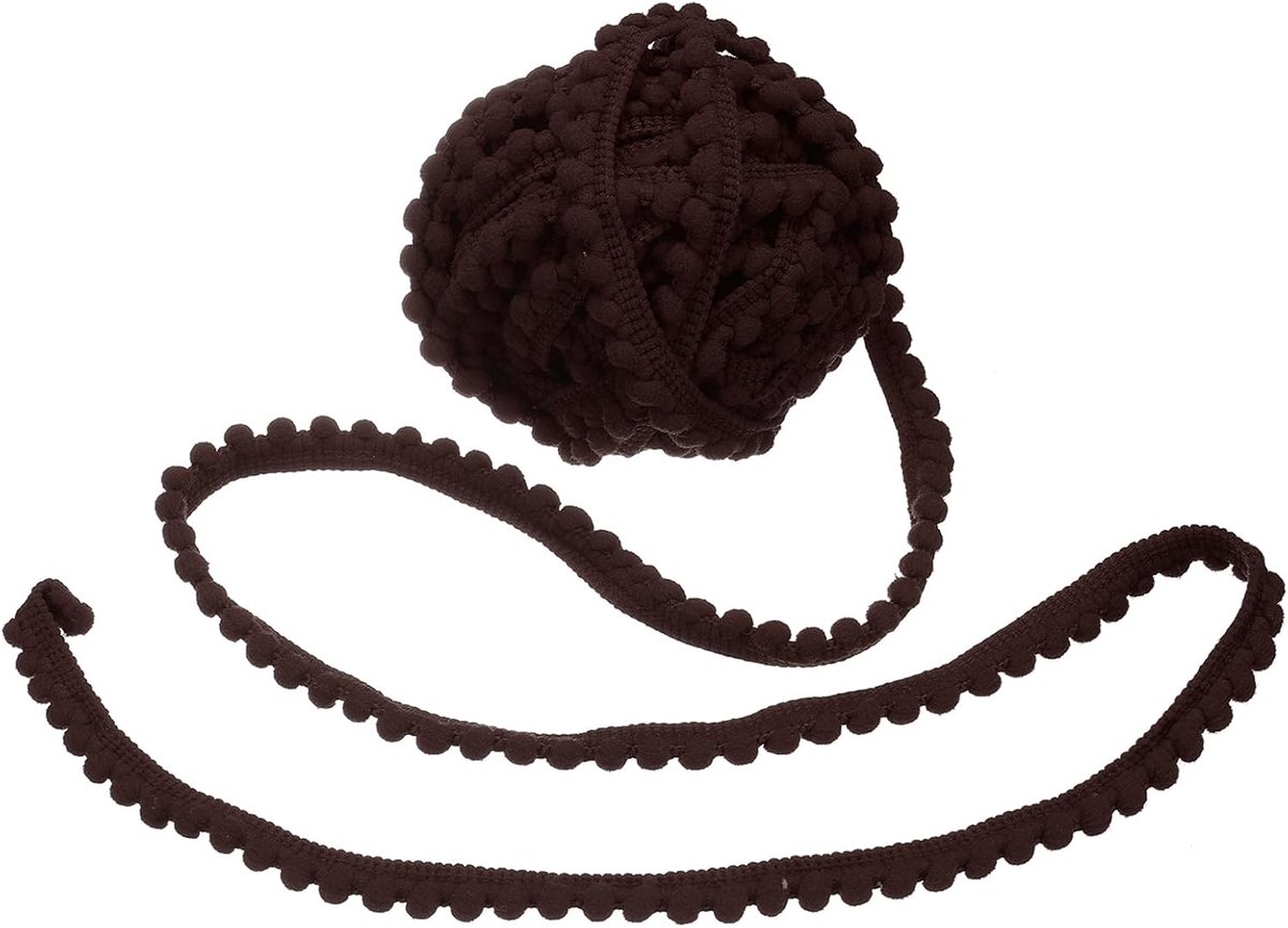 25 yards lint, pompon, 1,3 cm breed, franjes, donkerbruin, stoffen band voor naaiwerk, knutselen, gordijnen, kleding, kussens, woondecoratie