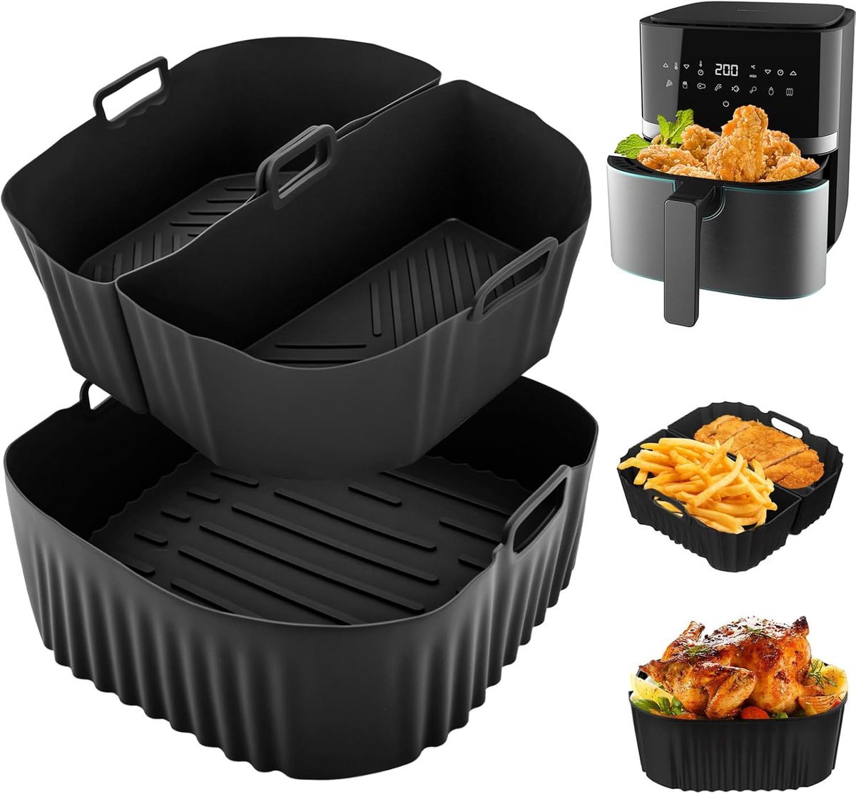3 stuks Airfryer siliconenvorm heteluchtfriteuse accessoires, 2 x 3,1L + 1 x 6,2L, herbruikbare siliconen inzet in plaats van bakpapier, Air Fryer accessoires voor Philips 2000 Serie 6,2L NA230