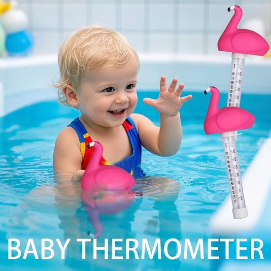 drijvende zwembadthermometer met touw, drijvende waterthermometer, voor binnen en buiten, aquaria, visvijvers (flamingo + flamingo) — afbeelding 5