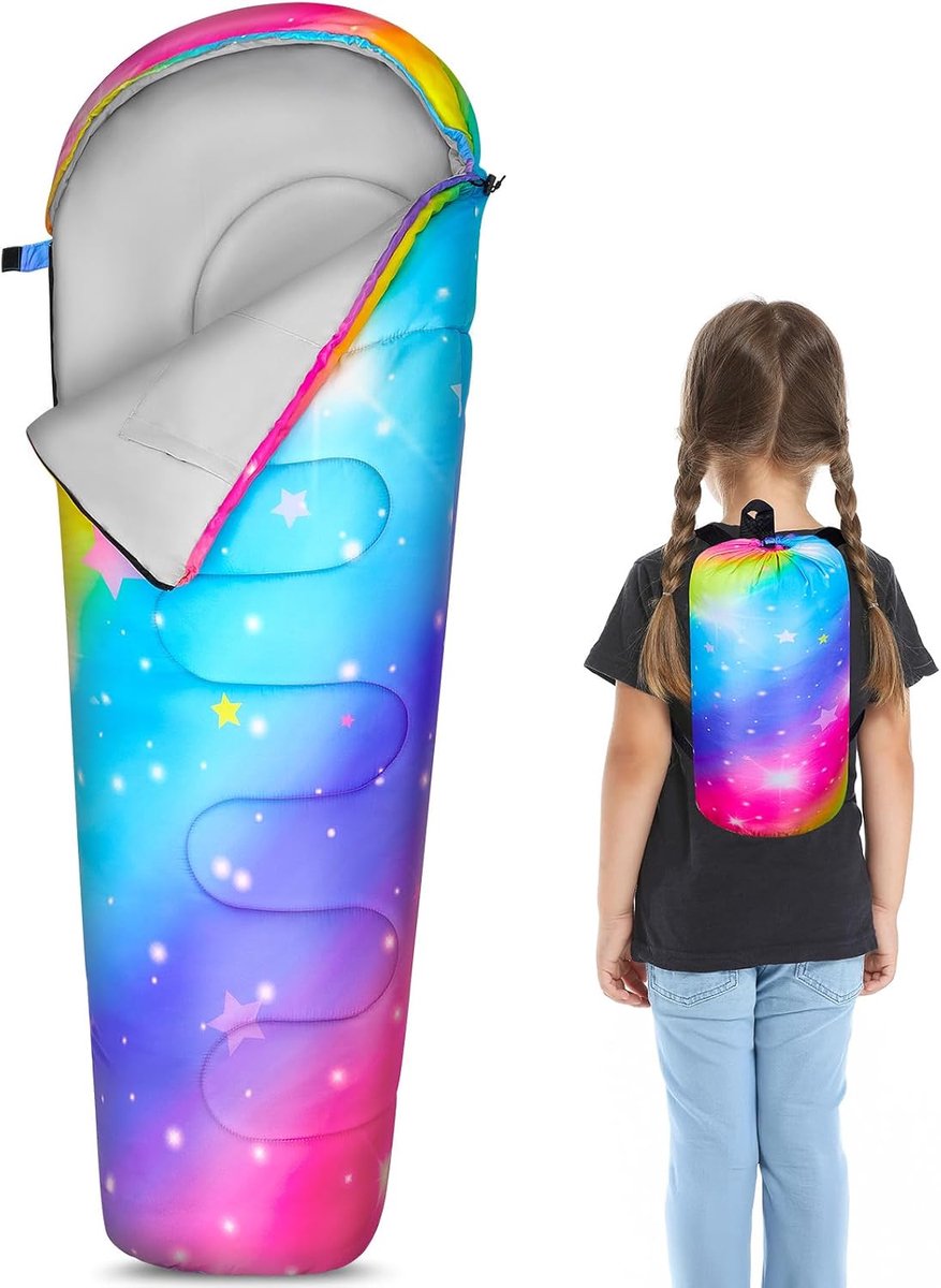 Slaapzak voor meisjes jongens 3 seizoenen warm en koel weer jeugd met backpacktas waterdicht voor reizen wandelen outdoor camping essentials