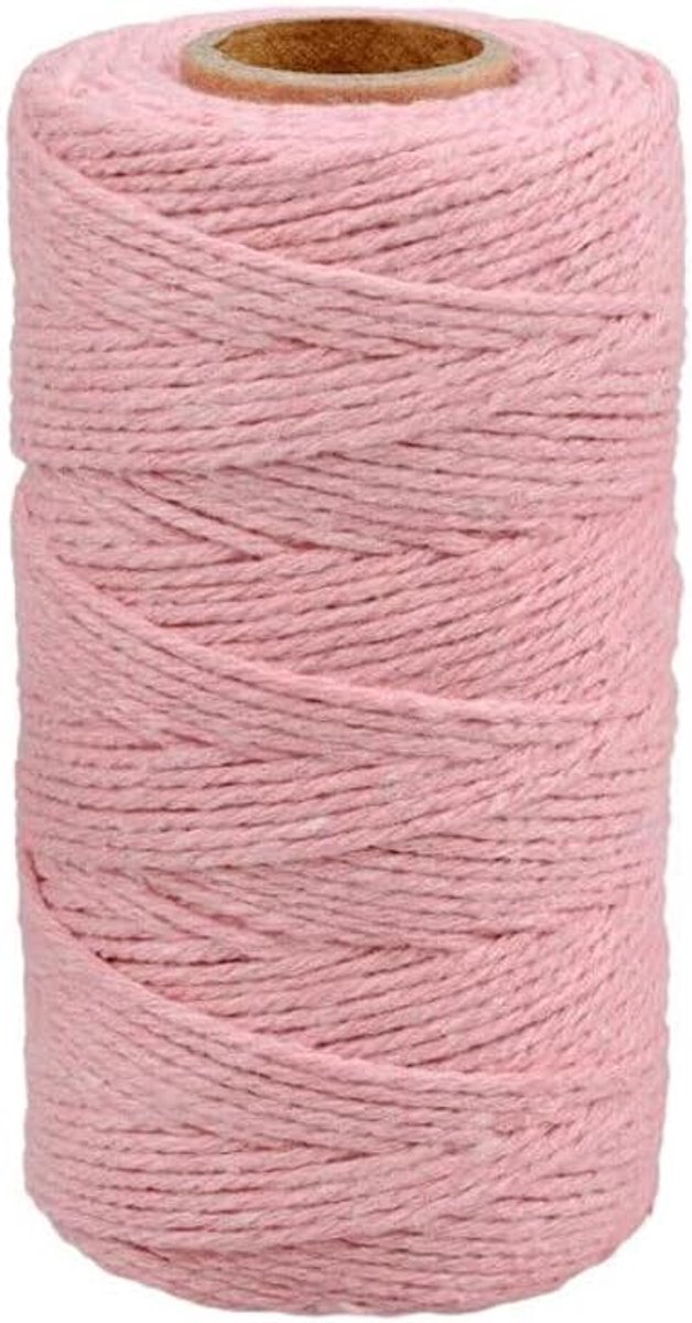 Roze katoenen koord, 100 m cadeauverpakkingstouw, 2 mm decoratief koord voor Valentijnsdag, handwerk touw voor doe-het-zelf geschenkdecoraties