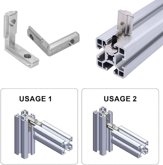 10 stuks T-groef binnenhoek aluminium profiel 90°L-vorm zinklegering binnenhoekverbinder zinklegering EU-2020 moer met 20 schroeven, binnenhoek hoekverbindingen voor aluminium extrusie profiel — afbeelding 2