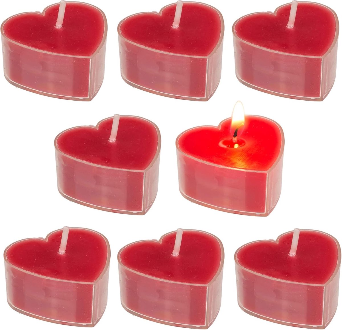 Set van 8 theelicht in hartvorm - ca. 4 x 4 cm - selecteerbare kleuren rood of wit - romantische verlichting voor elke gelegenheid (rood)